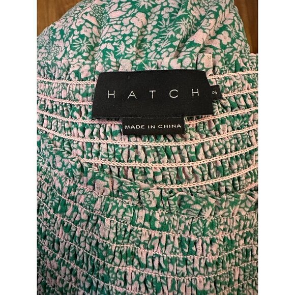 Hatch The Cosette Smocked Midi Dress Lotus Print Green Pink Size 2 M/L - Picture 11 of 12